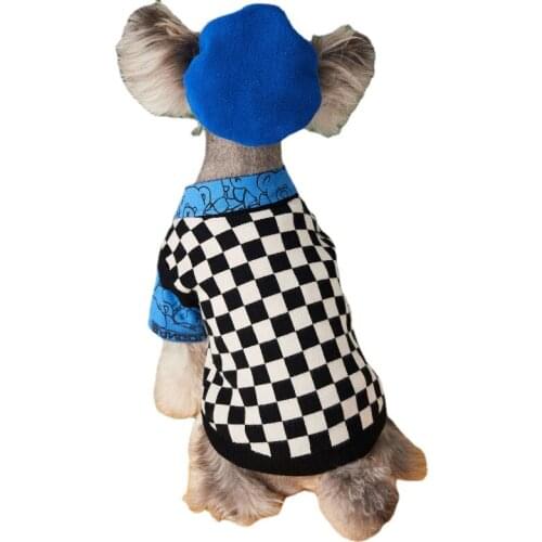 Small Medium-sized Dog Black and White Checkerboard Autumn Winter Fashion Sweater Pet Dog Clothes Sleeveless Vest Shirt Suit