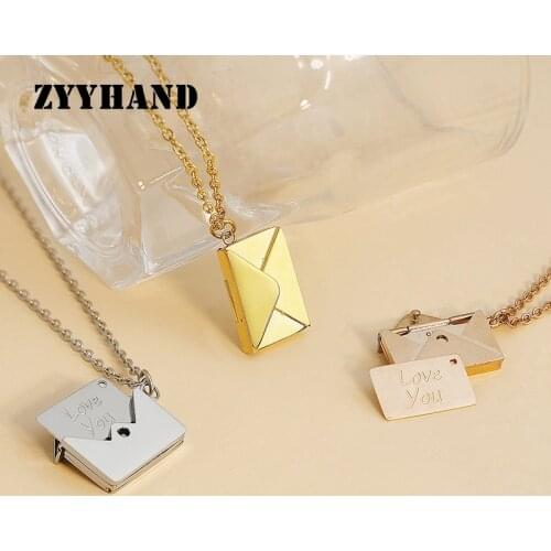 Titanium Steel Golden Women Pendant Necklace Openable Envelope Love You Gift For Girlfriend Wedding Neck Jewelry