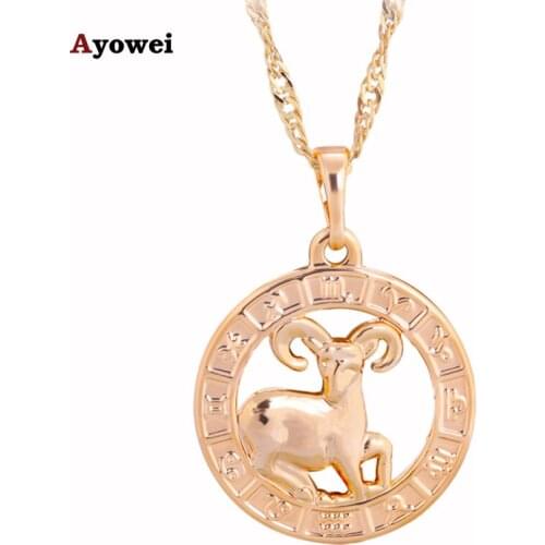 Round Aries Design Fashion 12 Constellation Necklaces Pendants gold tone Wholesale Retail Fashion Jewelry without chain LN455A