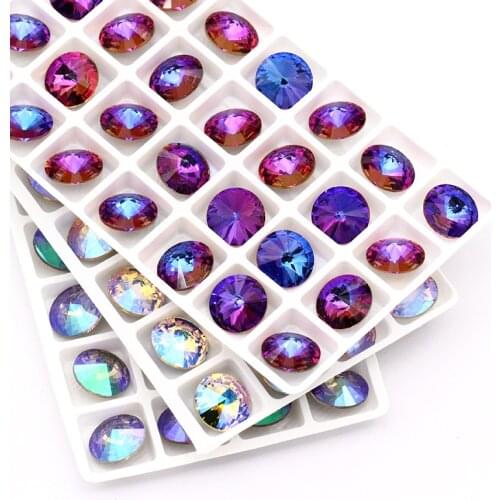 Iridescent Series 8 Colors Rivoli Fancy Pointback Loose Rhinestones Glass Strass Crystal for Clothes Cratfts Jewelry Decoration