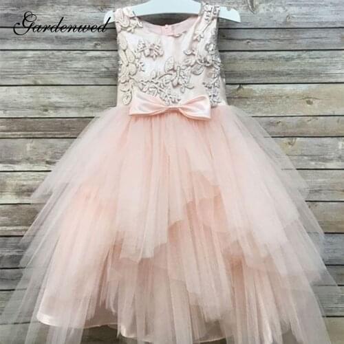 Gardenwed 2020 Embroidery Elegant Flower Girl Dresses Cute Kids Satin Evening Dress Layers Ruffles Communion Dress, Vestidos