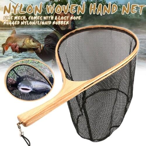 Fly Fishing Landing Net Mesh Trout Catch Wooden Frame Handle Portable Accessories QW
