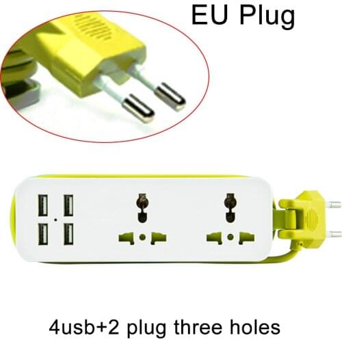 EU/UK/US Plug Socket Outlet Portable Travel Power Strip Surge Protector 2 Sockets with 4 USB 5V 2A Output Smart Charger