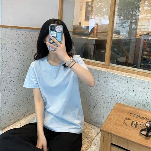 Casual Soft Cotton Round Neck Loose Solid Color Short-sleeved Loose-sleeved T-shirt Can Be Matched with Shorts and Skirts