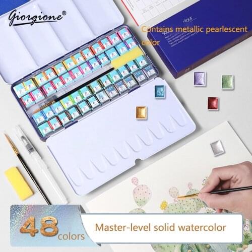Professional 24/36/48 Colors Solid Watercolor Paints Set Pearlescent Pigment for Drawing Art Paint Supplies