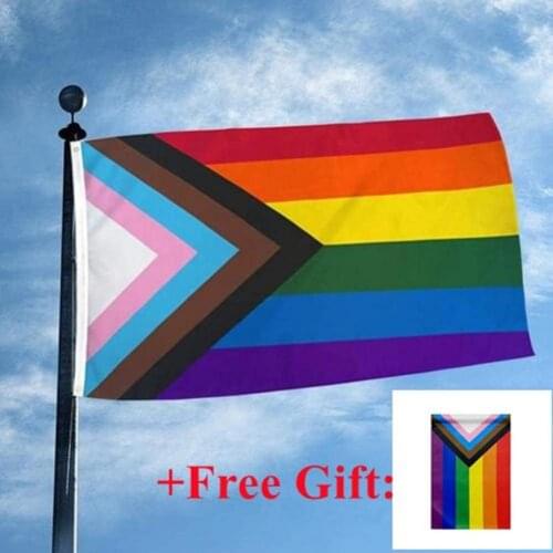Rainbow Flag Banner Polyester Anti-UV Decoration Gay LGBT Flag Progress pride Banner Gay parade Supplies Home Decor Free Gift