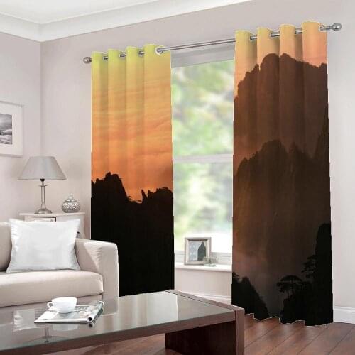 Nordic foggy forest scenery large window curtains digital Print Art Picture for Living Room Home Office Decor Drapes sets