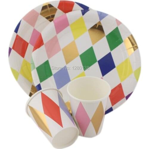 Too Sweet Harlequin Pattern Party Cup Large&Small Round Paper Plates Gold Foil Baby Shower Wedding Dessert Table Decor Supplies