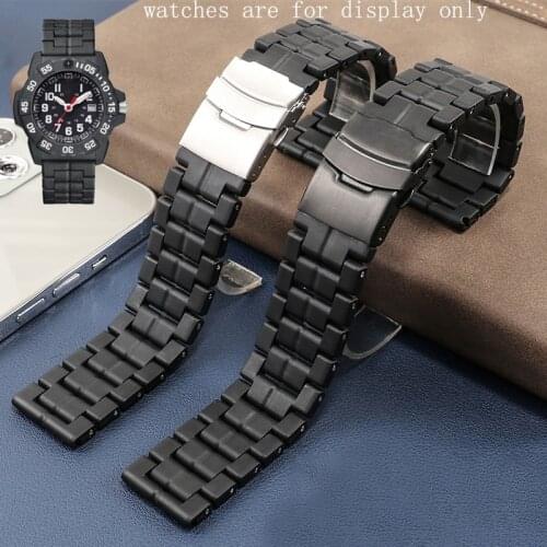 Replacement Belt For Luminox 3051 3050 3080 8800 Mens Watchband Carbon Fiber Plastic Steel Strap 23mm Black Bracelet