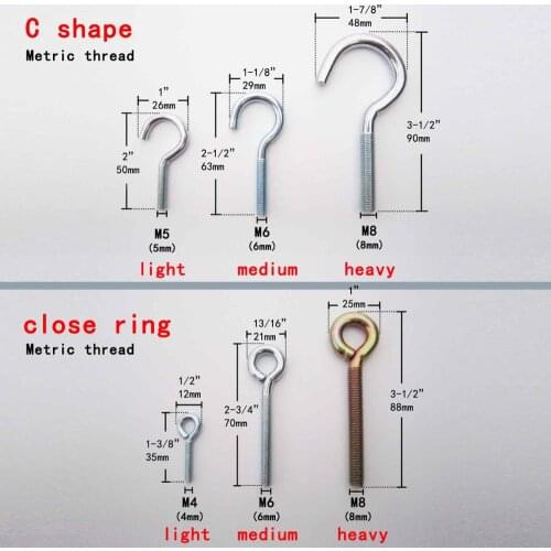 2/10 Heavy Duty Metric Thread Picture Plant Lamp Light Furniture Curtain Net Wire Eye Bolt Eyebolt Hanger C O Close Ring Hook