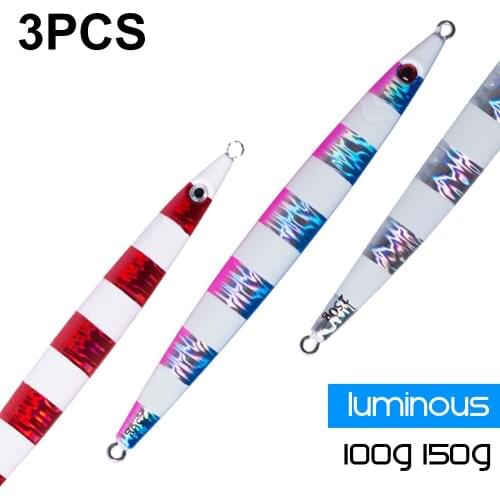 FANGBLUE 3Pcs 100g 150g Luminous Lead Fishing Lures Slow Metal Jig Japanese Laser Artificial Bait Hard Carp Fishing Lure Set