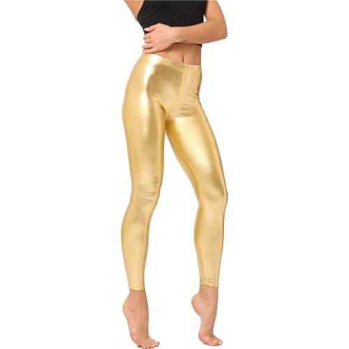 YRRETY Shiny Pants Legging Ladies Silver Metallic Laser Leather Leggings Women Candy Color Elasticity Casual Trousers Legging