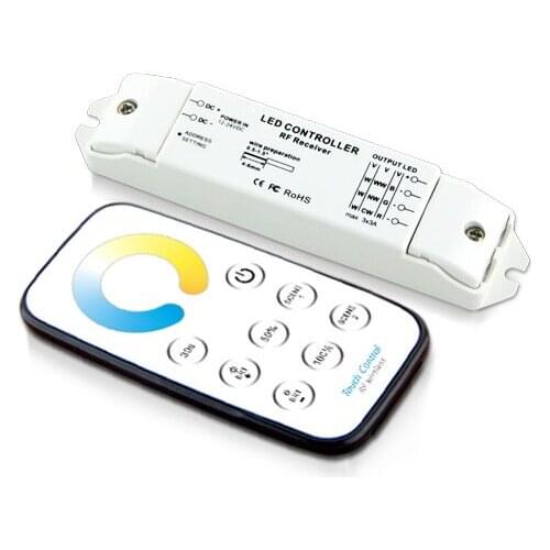 High-tech DC 12V 24V Mini led CCT warm white cold white led dimmer controller with RF remote control