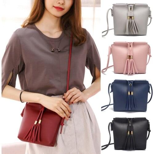 Womens Tassel Bucket Small Bag Suction Magnetic Buckle Design Mobile Coin Purse -OPK