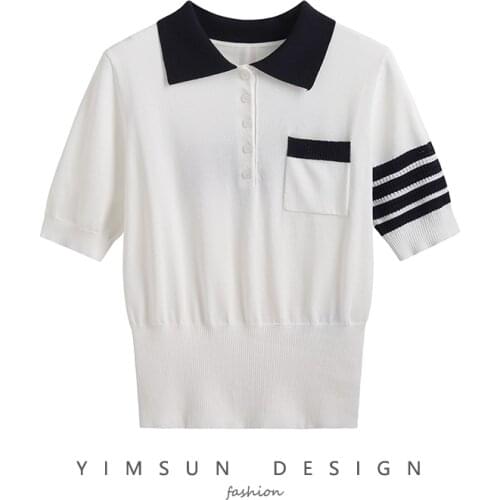 2021 summer new tbb four-bar stripe color matching polo collar knit short sleeve back puppy jacquard T-shirt thin
