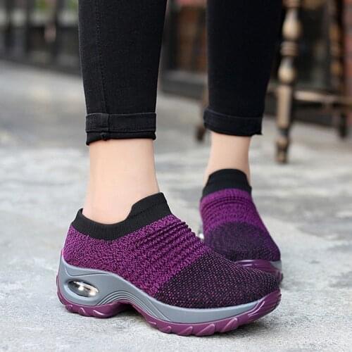VIP Women Walking Shoes Running Mesh Shoes Fashion Platform Slip-On Sneaker Air Cushion Gym Sport Shoes Soft Light Outdoor