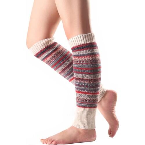 Women autumn and winter color matching striped pile socks fluorescent camouflage boho retro wool warm knee socks