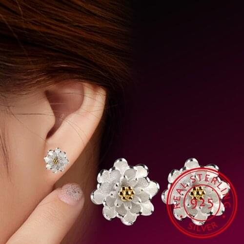 New Design 925 Sterling Silver Lotus Flower Earrings For Women Girls Gift Hot Sale Fashion sterling-silver-jewelry
