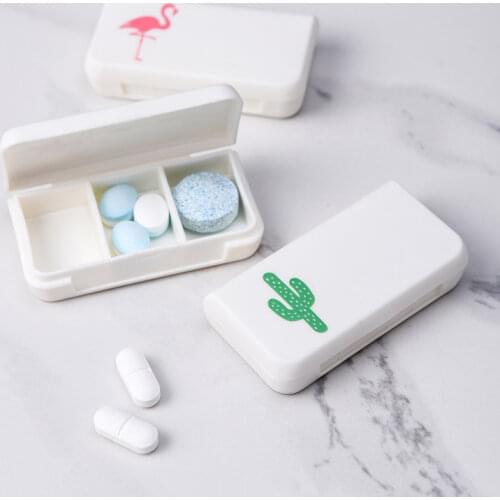 1PC 3 Lattices Pill Box Tablet Flamingo Cactus Leaf Pillbox Dispenser Medicine Boxes Dispensing Medical Kit Mini Organizer Case
