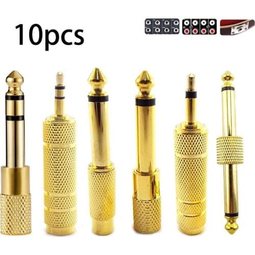 10pcs Audio Adapter 6.5mm Male to 3.5mm Female Jack Plug Headset Microphone Guitar Recording Mono Dual Channel Converter