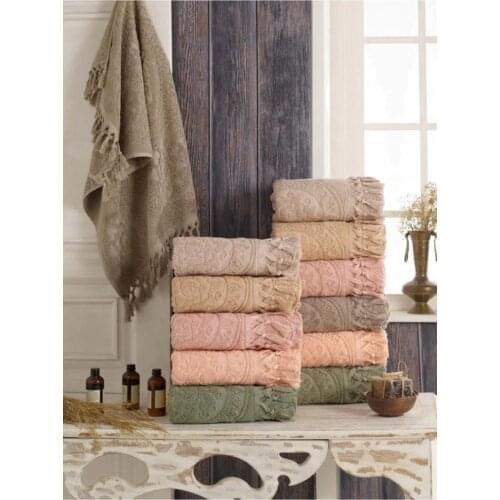 100% COTTON - TURKISH MADE Fringed Hand and Face Towel 6 Pieces 50X90 CM - Good Quality - Soft Texture - Water Absorbent - Natural Pattern 2021 Trend High Quality Cotton Towel Model Suitable for Kitchen and Bathroom