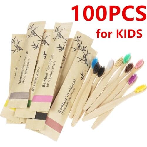 100 Piece kids Bamboo Toothbrush Soft Bristles Eco Plastic-Free Toothbrushes Oral Care Wooden Tooth Brush Eco Bamboo Handle
