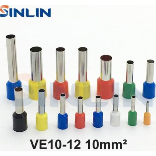 1000pcs/lot Crimp Terminal VE10-12 tube pre insulating terminal Bootlace Ferrules 7AWG 10mm^2 Brass