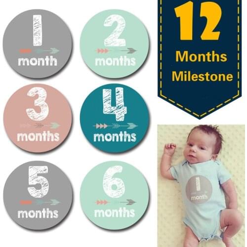 12Pcs Newborn Monthly Milestone Memorial Photography Stickers Kids Baby Commemorative Card Number Photo Props Accessories Gift
