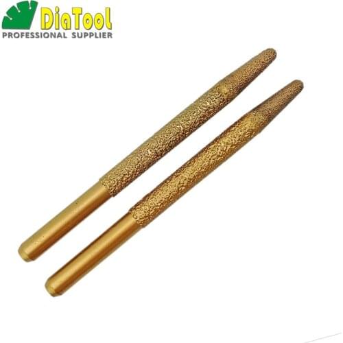 DIATOOL 2PCS CNC Engraving Bits For Stone(10-6/100mm) Cone Type,vacuum Brazed Diamond Carving Bits, Diamond Burrs