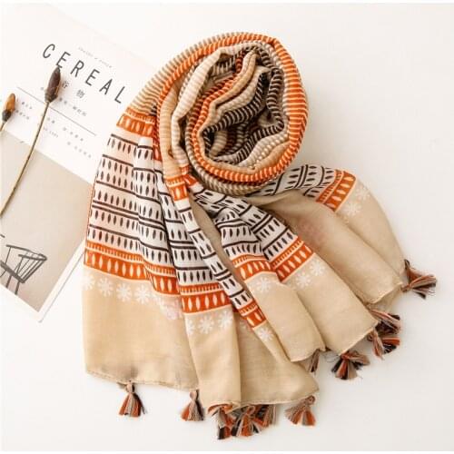 2021 Fashion Geometry Printed Pattern Cotton Voile Tassel Scarf Shawls Wraps Hijabs 10pcs/lot