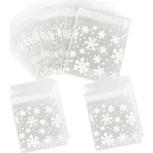 300Pcs Christmas Snowflakes Cookie Bags Xmas Candy Bag Self Adhesive Resealable Pouch Gift Bags For Christmas Party-ABUX