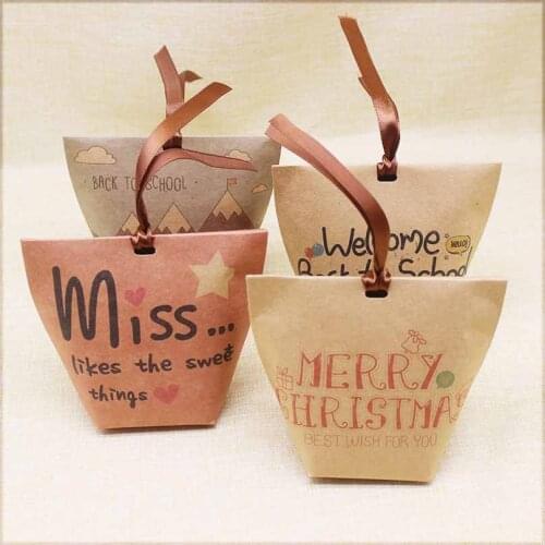 5pcs/10pc Merry christmas gifts Candy favor Bag Miss you wedding bag kraft wecome back to school gifts package box