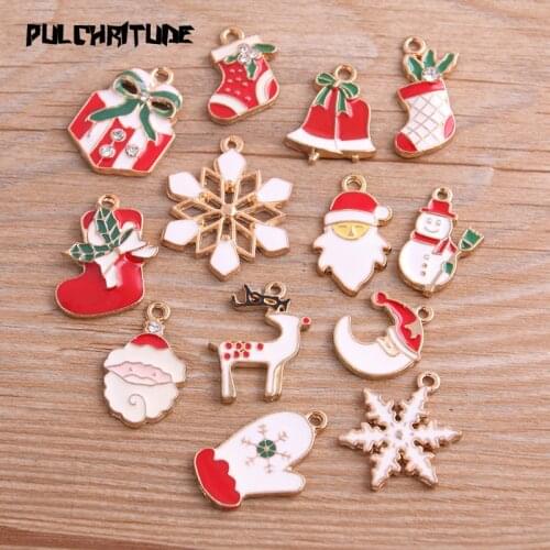 6pcs 13 Styles Alloy Metal Drop Oil Christmas Series Charms Pendant For DIY Bracelet Necklace Jewelry Making