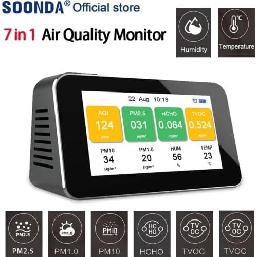 7 in 1 Multifunctional Air Quality Detector Monitor PM2.5 PM1.0 PM10 HCHO TVOC Temperature and humidity Meter Tester