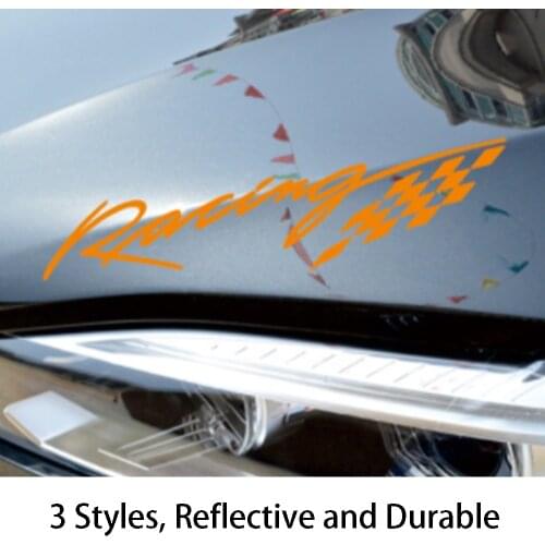 Car Reflective Strips R Word 2PCS Car Stickers Popular Car-styling Black White Orange Creativity Racing Auto Bonnet Sticker