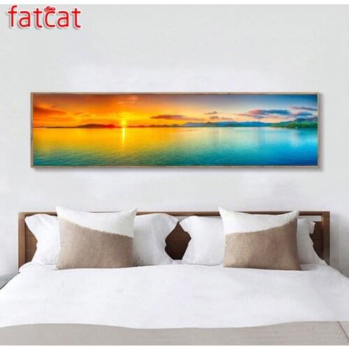 FATCAT large 5D Diy Daimond Painting Sunrise Sea Mountain Diamond Painting Round Rhinestone Embroidery landscape decor AE1212