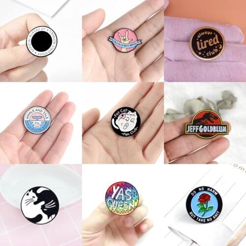 Round Black Blue Cute Enamel pin Cat Rose Brooch Bag Clothes Lapel Pin Sasha Away Badge Cartoon Jewelry Gift For People