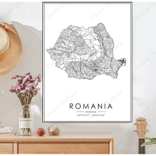 Black and White City Map The Romania City Map Poster HD Print Wall Art Canvas Nordic Landscape Painting for Home Decor