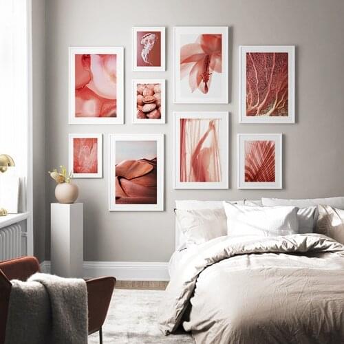 Decoration Red Desert Wall Art Loquat Leave Canvas Painting Shell Posters And Prints Modern Marble Wall Pictures For Living Room