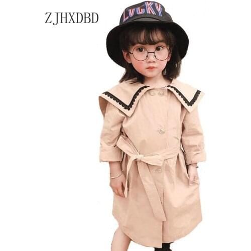Kids Jackets 2-10T Girls Windbreaker Khaki Detachable Bow Baby Girl Coats Toddler Trench Autumn Boys Outerwear Children Clothing