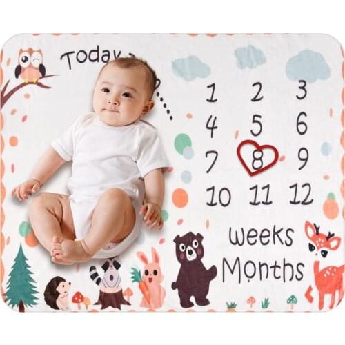 Baby Monthly Milestone Blanket Personalized Wrinkle-Free Soft Flannel Baby Blankets Plant Animal Pattern Photography Backdrop