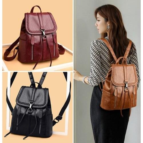 Girls New Designed Brand Cool Urban String Soft Leather Backpacks High Quality Fashion Women Backpack School Bag for Teenage