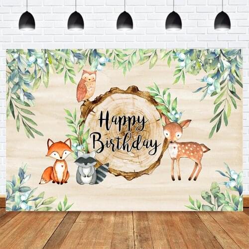 Jungle Forest Birthday Party Photography Backdrop Newborn Baby Shower Photo Background Children Cartoon Animals Flowers Stump