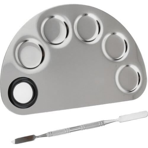 Artist Nail Makeup Foundation Mixing Stainless Steel Spatula Palette w/ Hole