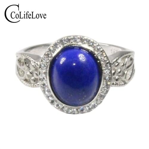 CoLife Jewelry 100% Natural Afghan Lapis Lazuli Silver Ring 8mm*10mm Lapis Ring for Daily Wear 925 Silver Lapis Jewelry