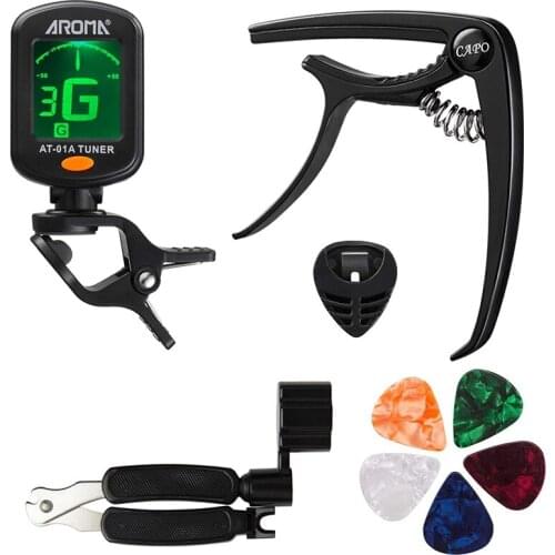 AROMA 9 Pieces Guitar Accessories Kit Including Guitar Tuner,Guitar Capo,3 in 1 String Winder, Guitar Picks, Plectrum Holder