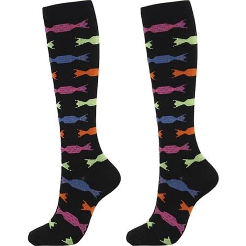 Compression Sports Socks Women Men Knee High/Long Printed Nylon Hosiery Footwear New