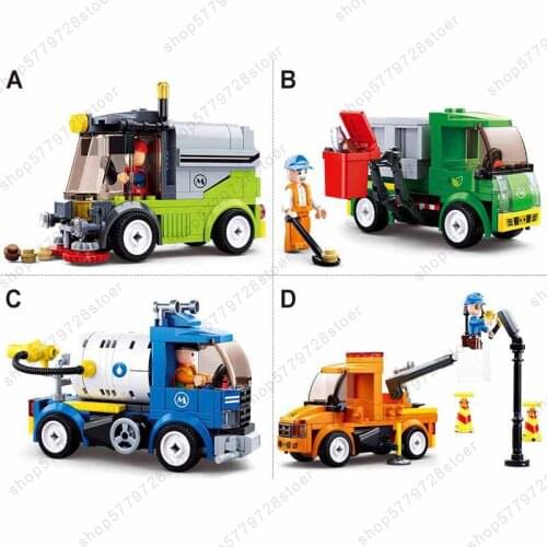 4Pcs/lot Simcity Municipal Vehicles Car Model Building Block Set DIY Creator Bricks Brinquedos Educational Toy Gift For Children