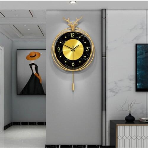 Creative Deer Head Wall Clock Living Room Bedroom Home Decoration Luxury Digital Clock Marble Iron Material European Style