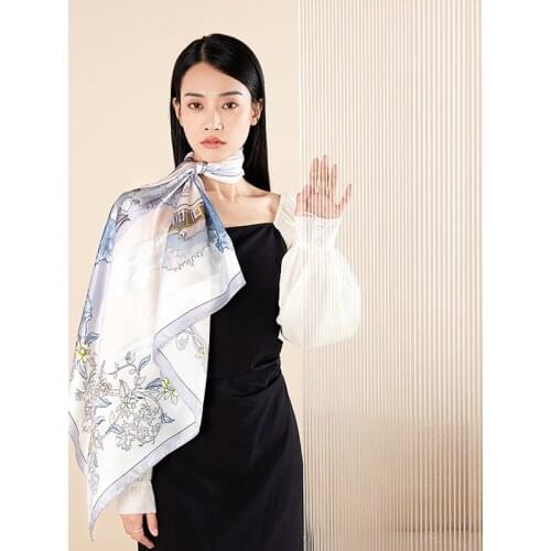 Pure Silk Square Scarf Spring Luxury Silk Kerchief Head Scarf for Ladies Printed Bandana 100% Real Silk Square Neck Scarf Wraps